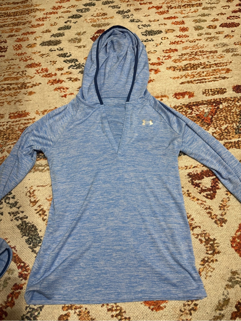 Under Armour Light Blue Hooded V-Neck Performance Top